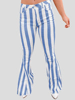 Women's Pants Striped Print Pockets Flared Pants