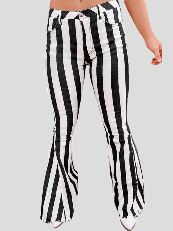 Women's Pants Striped Print Pockets Flared Pants
