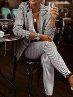 Women's Sets Check Slim Blazers& Trousers Two-Piece Set