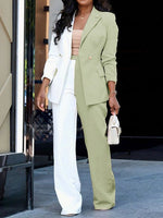 Women's Sets Colorblock Long-Sleeve Blazers Pant Two-Piece Set