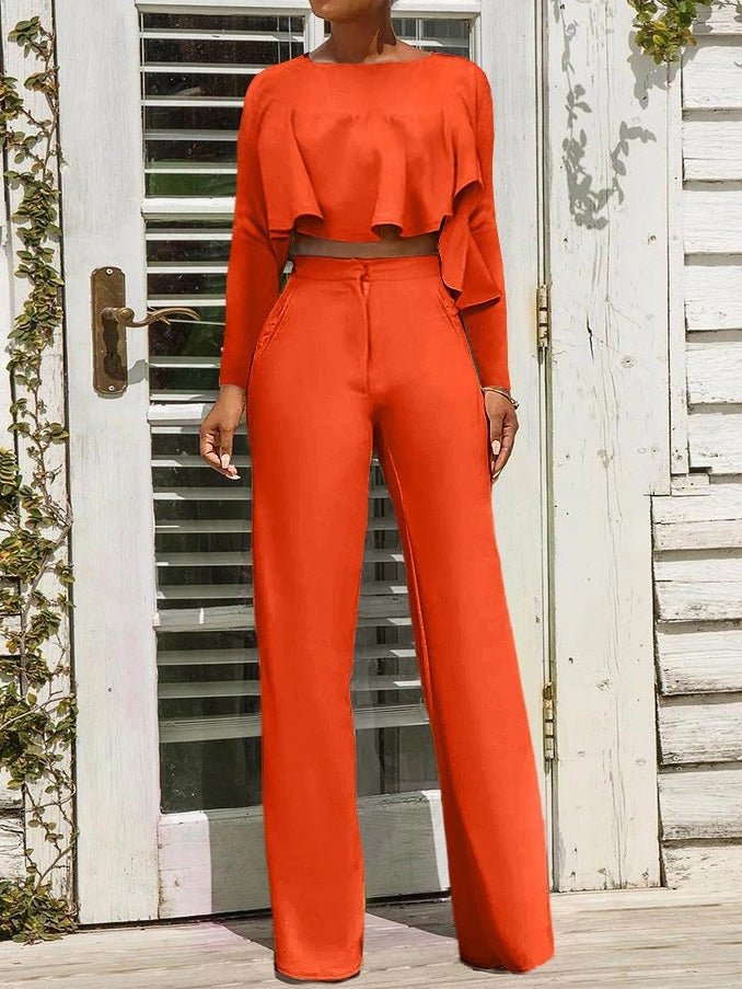 Women's Sets Crop Top & High Waist Wide Leg Pants Two Piece Set