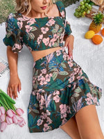 Women's Sets Floral Short Sleeve Top & Skirt Two Piece Set