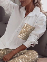 Women's Sets Glitter Sequin Long Sleeve Shirt & Pants Two-Piece Set