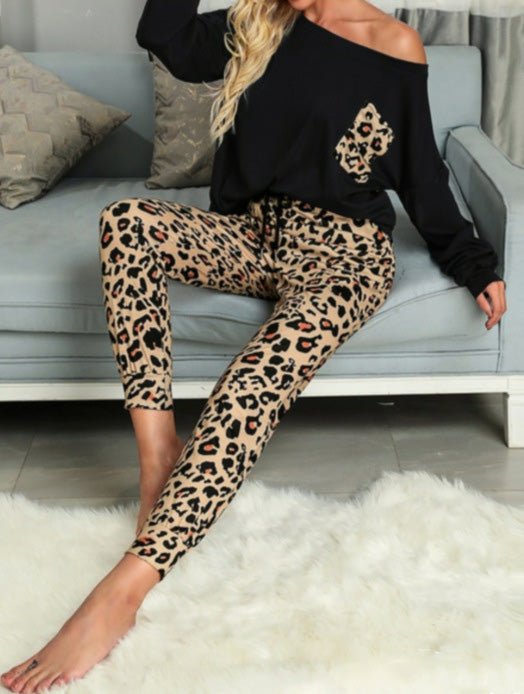 Women's Sets Leopard Print Pocket T-Shirt & Pants Two-Piece Set