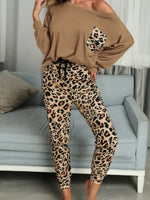 Women's Sets Leopard Print Pocket T-Shirt & Pants Two-Piece Set