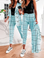 Women's Sets Plaid Double-Breasted Blazers & Trousers Two-Piece Suit