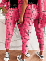 Women's Sets Plaid Double-Breasted Blazers & Trousers Two-Piece Suit