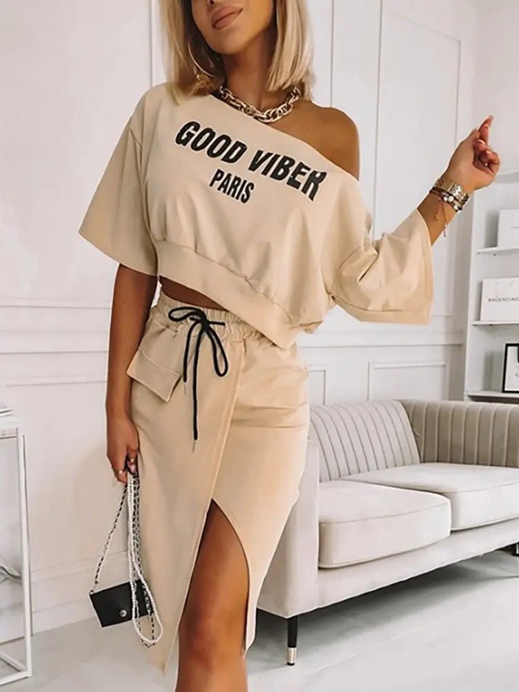 Women's Sets Printed Crop Top & Slit Skirt Two-Piece Set