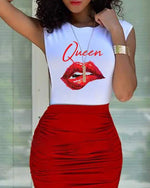 Women's Sets Printed Lips Top & Skirt Two-Piece Set