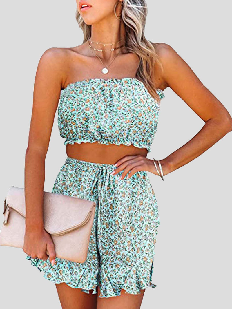 Women's Sets Printed Wrap Chest Sleeveless Top & Shorts Two-Piece Set