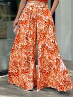 Women's Sets Puff Sleeve Top & Printed Wide Leg Pants Two Piece Set