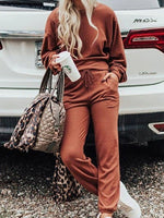 Women's Sets Round Neck Long Sleeve T-Shirt & Pants Two Piece Set