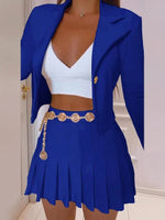 Women's Sets Slim Fit Long Sleeve Blazers & Pleated Skirt Two Piece Set