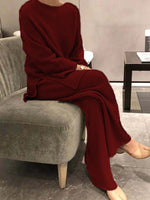 Women's Sets Solid Knitted Long Sleeve Sweater Pants Casual Two-piece Suit