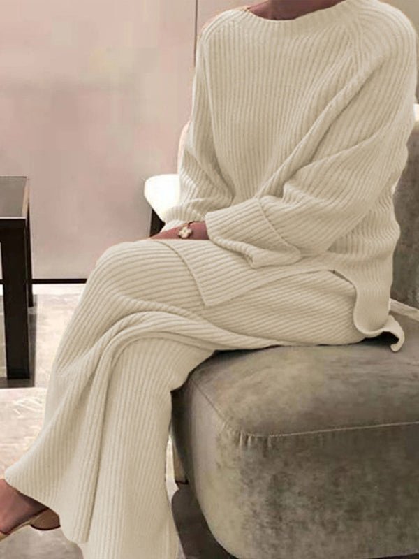 Women's Sets Solid Knitted Long Sleeve Sweater Pants Casual Two-piece Suit