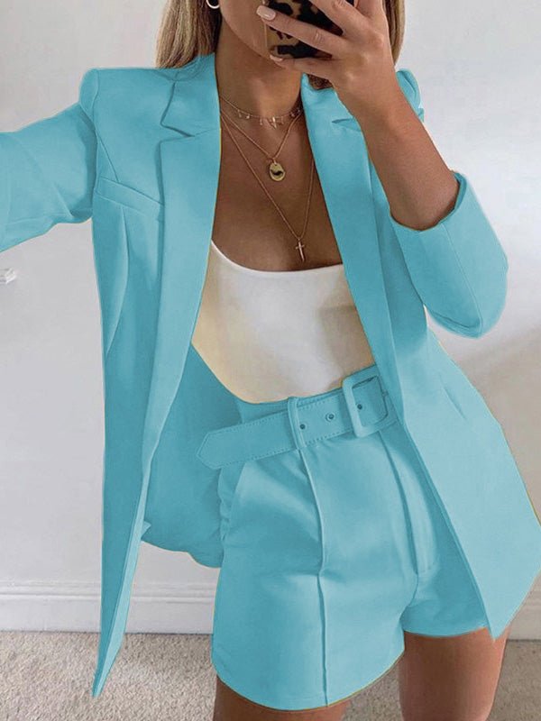 Women's Sets Solid Lapel Suit Shorts Two Piece Set