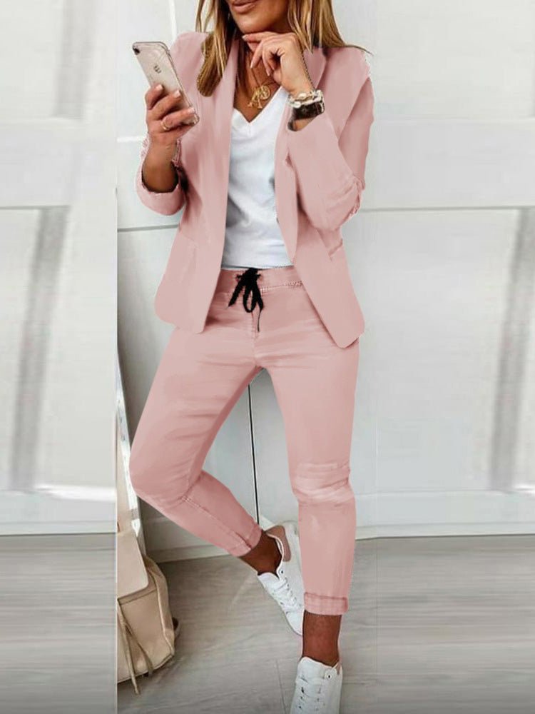 Women's Sets Solid Long Sleeve Blazer & Pants Two Piece Set