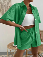 Women's Sets Solid Short Sleeve Shirt & Shorts Two Piece Set
