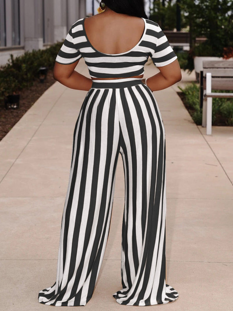 Women's Sets Striped Crop Top & Wide Leg Pants Two-Piece Set