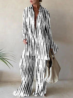 Women's Sets Striped Long Sleeve Shirt & Straight Pants Two-Piece Set