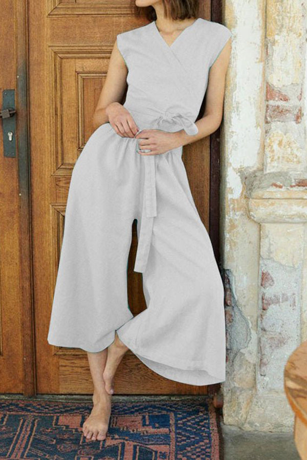 V Neck Tie Tank Top Flared Pants Set