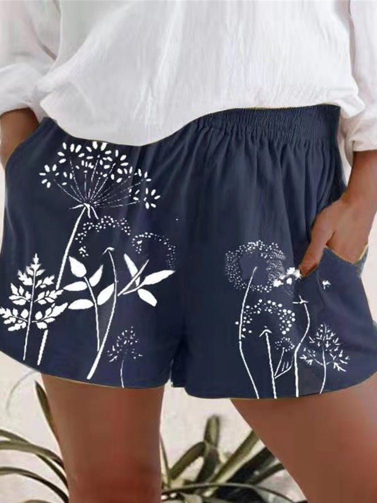 Women's Shorts Dandelion Print Elastic Pocket High Waist Shorts
