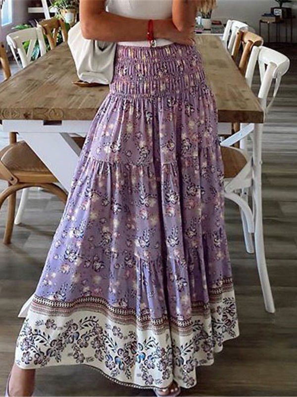 Women's Skirts Casual High Waist Printed Long Skirt