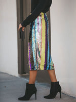 Women's Skirts Rainbow Sequin Split Hip Skirt