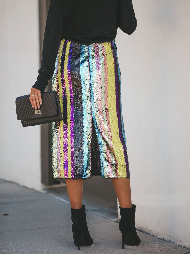 Women's Skirts Rainbow Sequin Split Hip Skirt