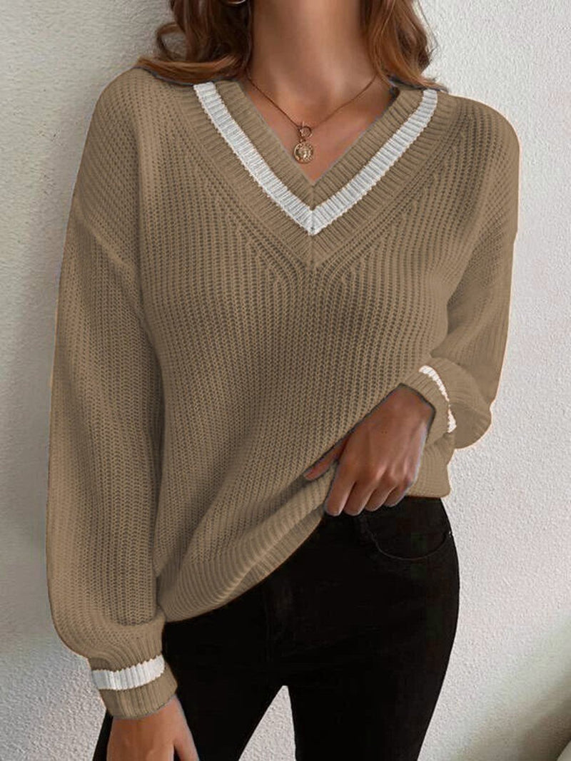 Women's Sweaters Casual V-Neck Pullover Long Sleeve Sweater