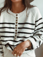 Women's Sweaters Fashion Striped Round Neck Button Sweater