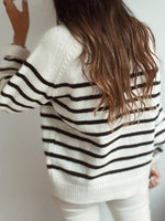 Women's Sweaters Fashion Striped Round Neck Button Sweater