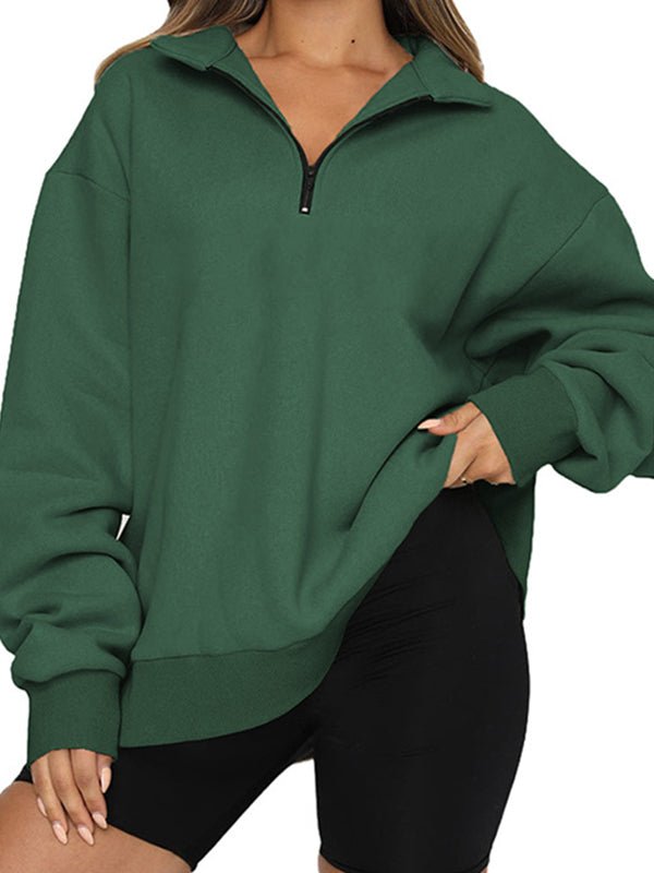 Women's Sweaters Half Zipper Solid Color Pullover Sweater
