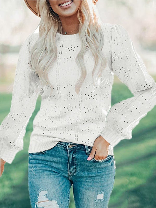 Women's Sweaters Hollow Round Neck Long Sleeve Sweater