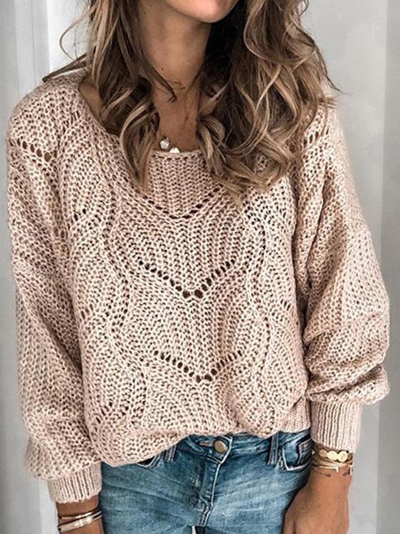Women's Sweaters Hollow Solid Pullover Long Sleeve Sweater