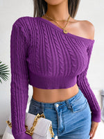 Women's Sweaters Off Shoulder Long Sleeve Crop Knit Sweater