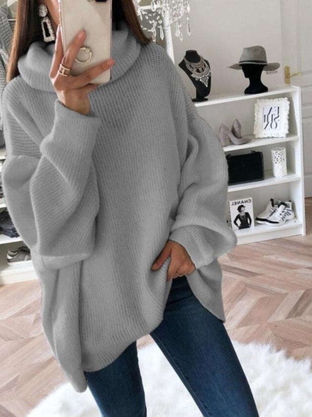 Women's Sweaters Solid High Collar Long Sleeve Knitted Sweater