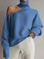 Women's Sweaters Turtleneck Solid Irregular Sweater