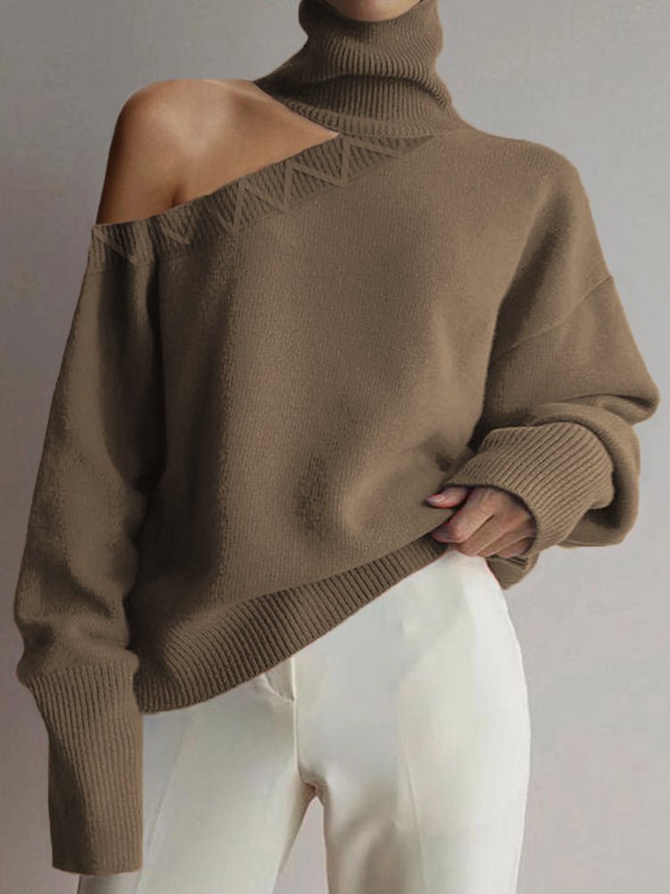 Women's Sweaters Turtleneck Solid Irregular Sweater