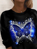 Women's T-Shirts Butterfly Print Round Neck Long Sleeve T-Shirt