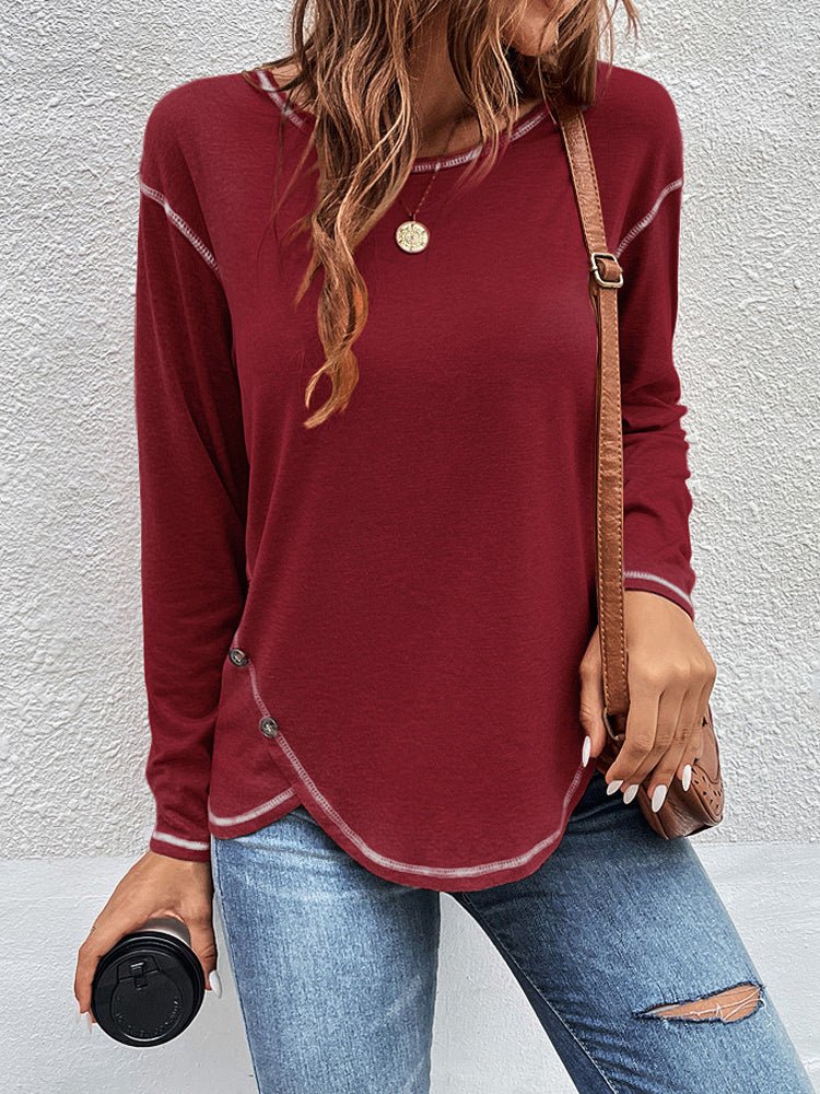 Women's T-Shirts Button Lrregular Long Sleeve T-Shirt