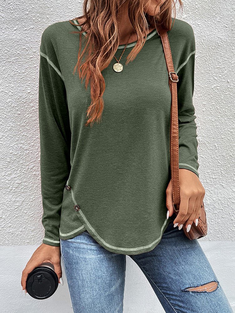 Women's T-Shirts Button Lrregular Long Sleeve T-Shirt