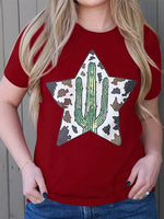 Women's T-Shirts Cactus Print Crew Neck Short Sleeve T-Shirt