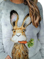 Women's T-Shirts Casual Bunny Print Round Neck Long Sleeve T-Shirt
