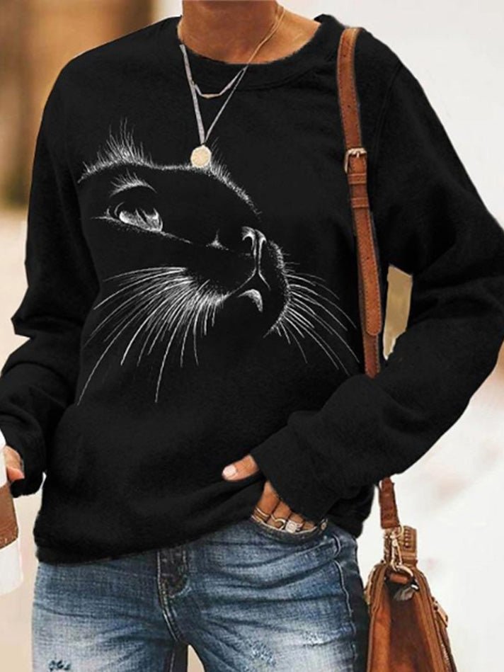 Women's T-Shirts Casual Cat Print Long Sleeve T-Shirt