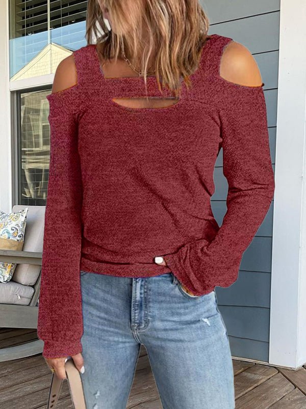 Women's T-Shirts Casual Solid Off Shoulder Long Sleeve T-Shirt