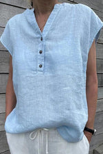 Cap Sleeve Button Loose Blouse