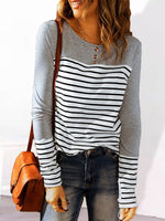 Women's T-Shirts Crew Neck Striped Print Long Sleeve T-Shirt