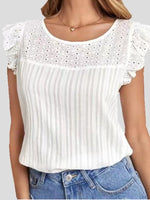 Women's T-Shirts Cutout Crew Neck Ruffle Sleeveless T-Shirt