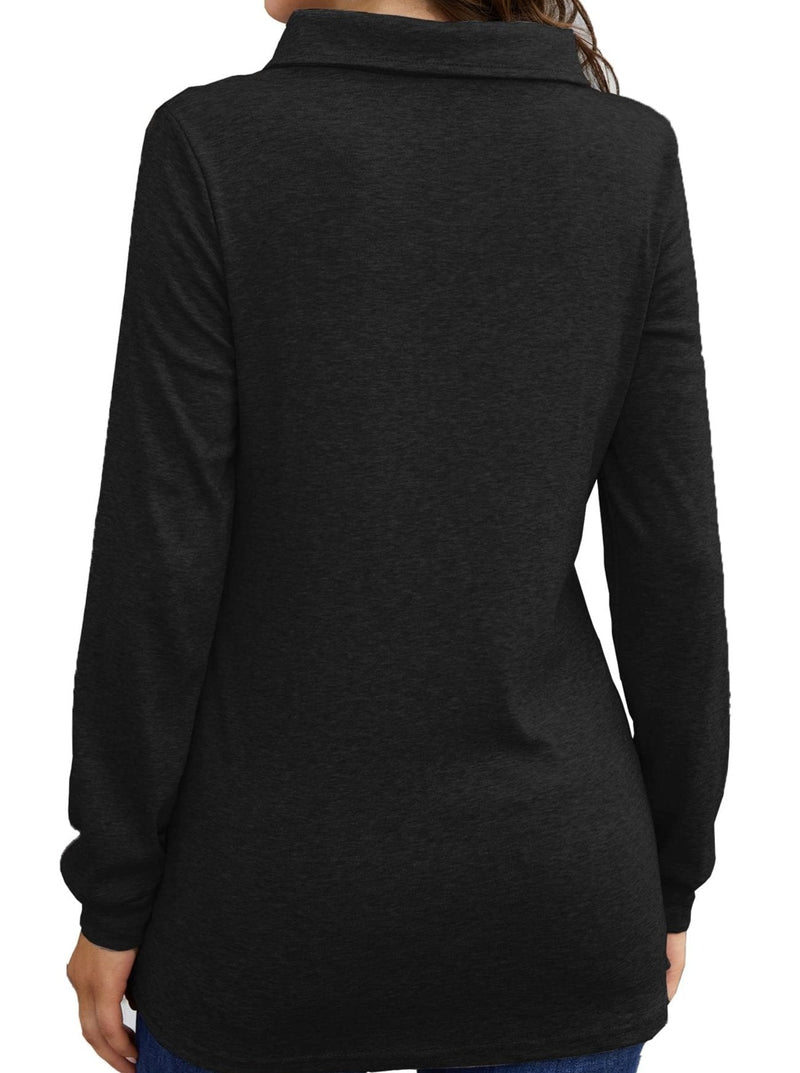 Women's T-Shirts Long Sleeve Cowl Neck Button T-Shirt